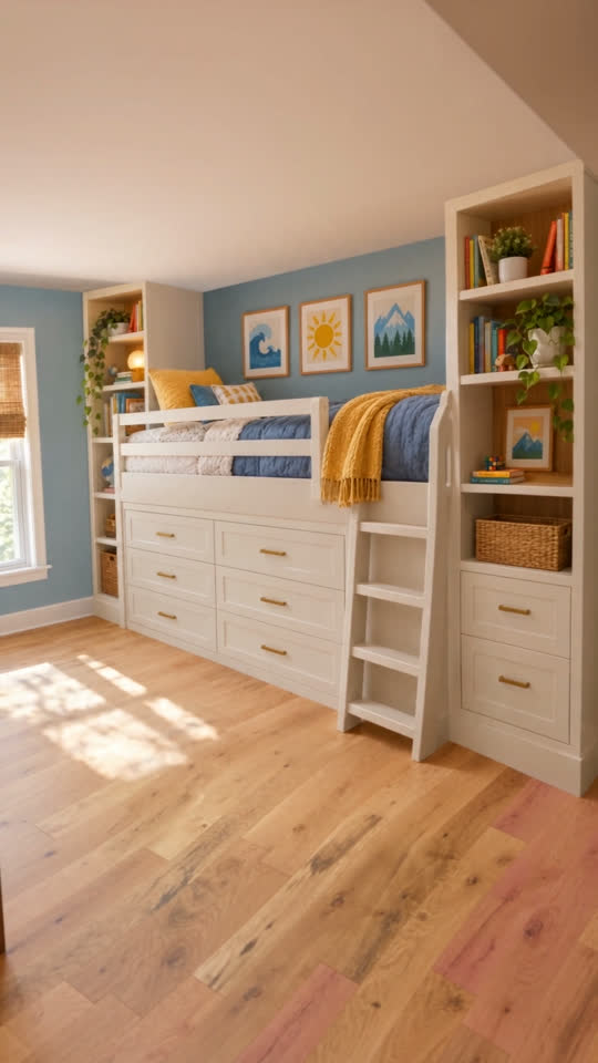 AI concept of a built-in bedroom with bunk bed and shelving